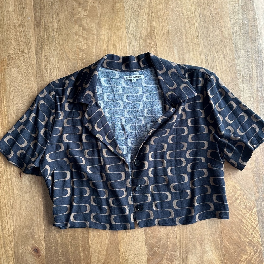 Reformation Cropped Button Up Top